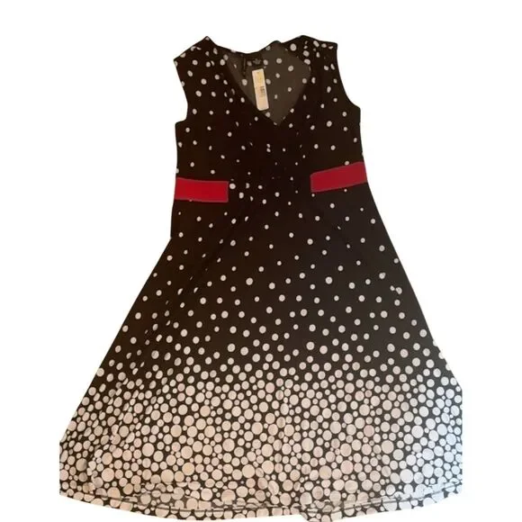 New Directions Women's M Polka Dot Fit & Flare Dress Red Accents - Picture 5 of 8